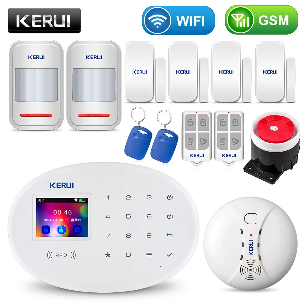 KERUI wifi GSM домашняя система охранной сигнализации с 2,4 дюймов TFT сенсорной панелью приложение управление RFID карта беспроводной умный дом Охранная сигнализация - Цвет: Alarm KIT3