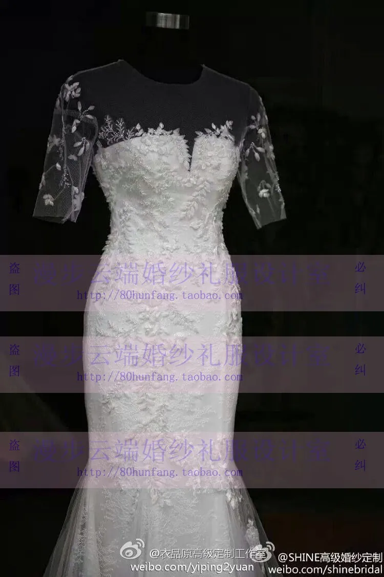 Кружевные Аппликации vestido de noiva robe de mariee романтическая Половина рукава Русалка свадебное платье