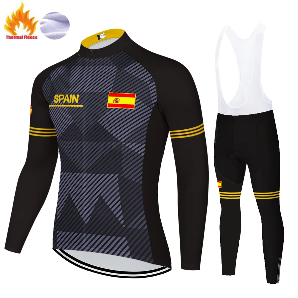 Spagna Proteam Cycling Jersey 2023 Winter Thermal Fleece Cycling Pants Ciclismo National Flag Abbigliamento Bici Da Corsa Uomo