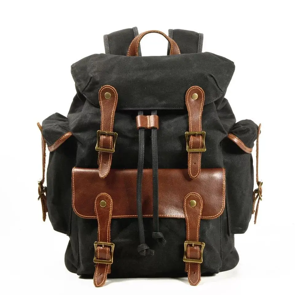 Vintage Canvas Backpacks For Men Oil Wax Leather Travel Backpack Waterproof Laptop School Daypacks Retro Bagpack Large Capacity