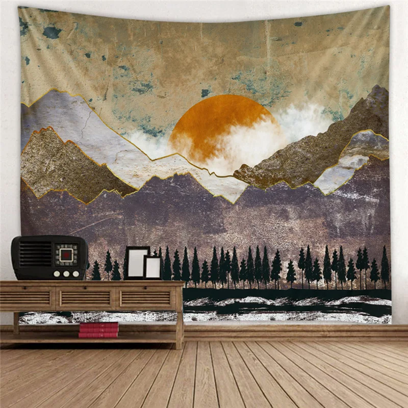Nordic Psychedelic Tapestry landscape Tapestry Macrame Wall Hanging Abstract Hippie Boho Wall Carpet Cloth Home Decorations