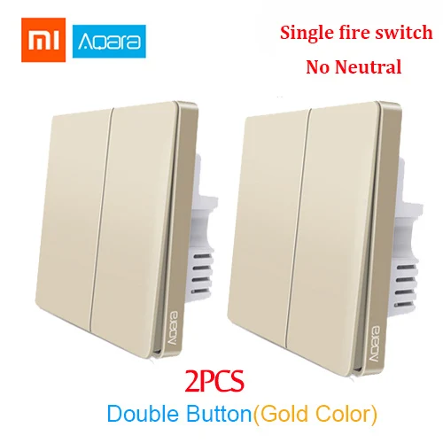 Обновленная Золотая версия Xiaomi Aqara настенный переключатель Золотой умный ZigBee Zero Line огонь провод Светильник пульт дистанционного управления беспроводной переключатель - Цвет: 2X No neutral 2key