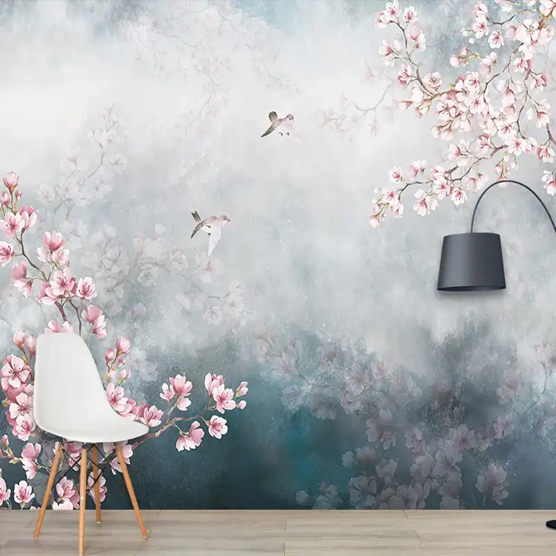カスタム壁布ヴィンテージ桃の花風景の油絵壁紙リビングルームベッドルームの背景の壁カバー 3d 装飾 生地 織物壁装材 Aliexpress