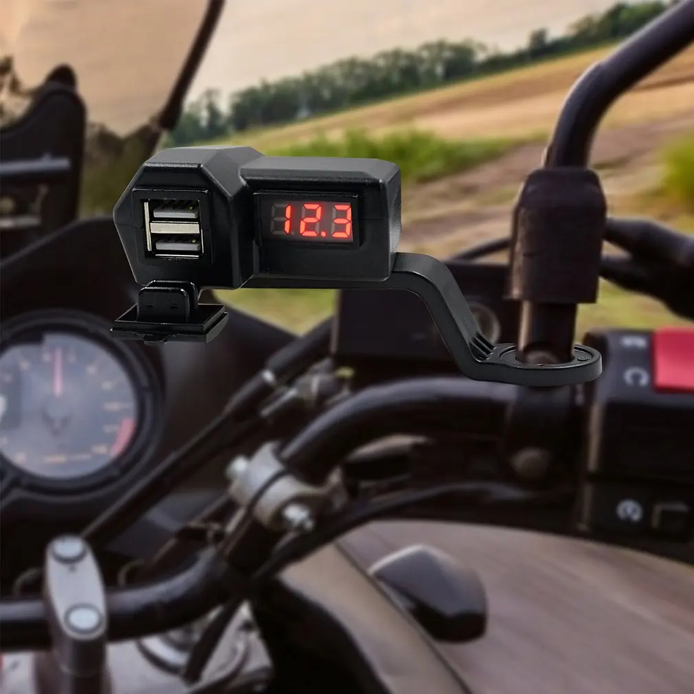 

Motorcycle Multifunctional Dual USB Mobile Phone Charger Adapter with Voltmeter Silicone ABS Plastic Motorcycle Accessories