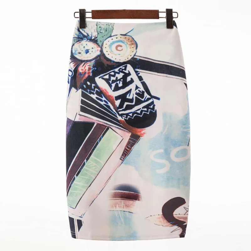 Women Elegant Casual Vintage Digital Print Graffiti Skirts Lady Sexy Knee Length Skirt Female
