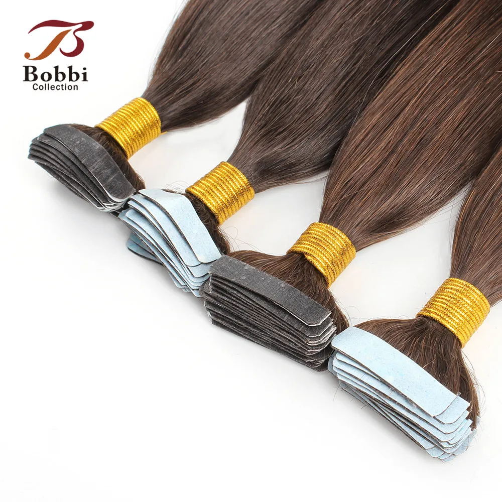 Bobbi ленты нарощенных волос Цвет 2 темно коричневый индийский Волосы remy прямые 50