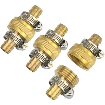 

New Brass 1/2 Inch Garden Hose Mender End Repair Male Female Connector with Stainless Clamp