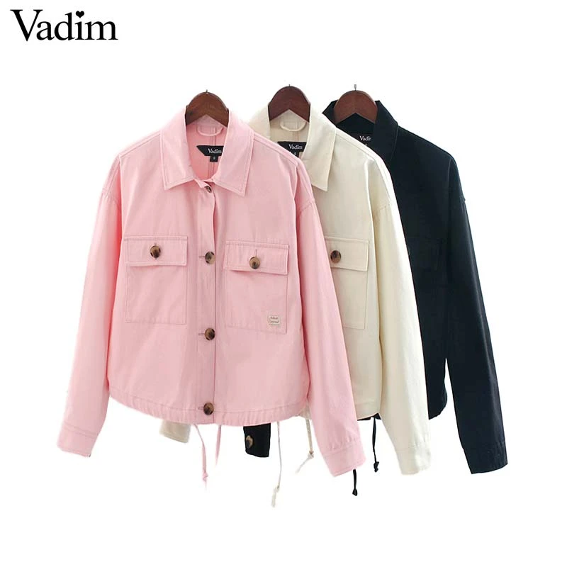 Vadim elegante chaqueta sólida bolsillos un solo de manga larga abrigo mujer rosa negro blanco outwear suelta tops básicas| -
