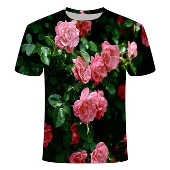 

Rose Flower 3D Printing T-shirt Hip Hop Fashion Loose Short Sleeve Anime Weed Top Harajuku Men's Clothing