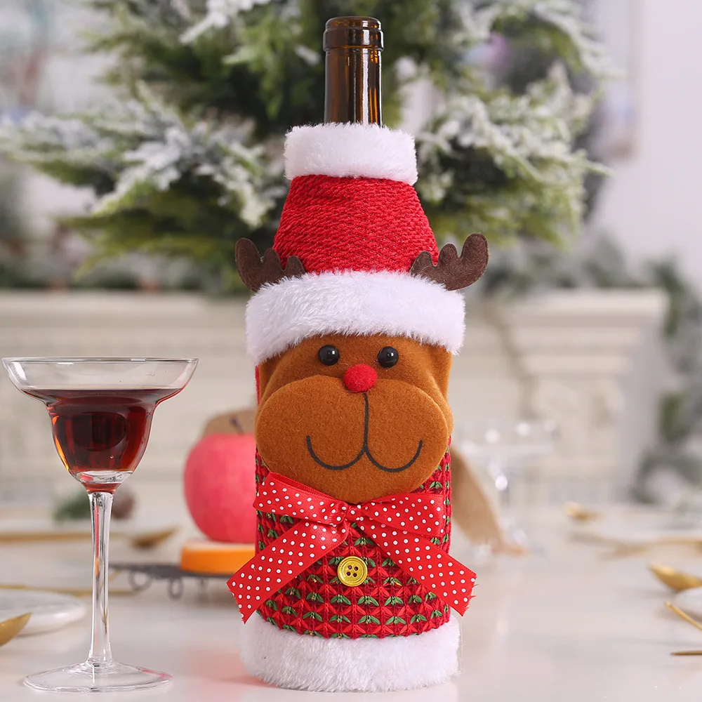 Elk Новогодняя Рождественская бутылка вина Противопыльный чехол Санта-Клаус Noel ужин рождественское настольное украшение украшения для дома подарок - Цвет: Elk