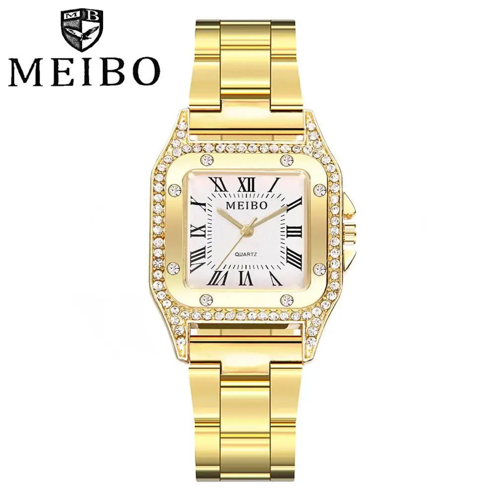 MEIBO Топ бренд женские часы-браслет Гладкий минималистичный Квадратный Циферблат из нержавеющей стали женские кварцевые часы платье часы дропшиппинг Q