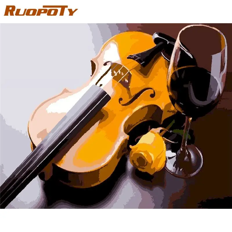 

RUOPOTY DIY Painting By Number Canvas Kits Unique Gift Violin And Wine Pictures By Numbers Landscape Home Decor Wall Artwork