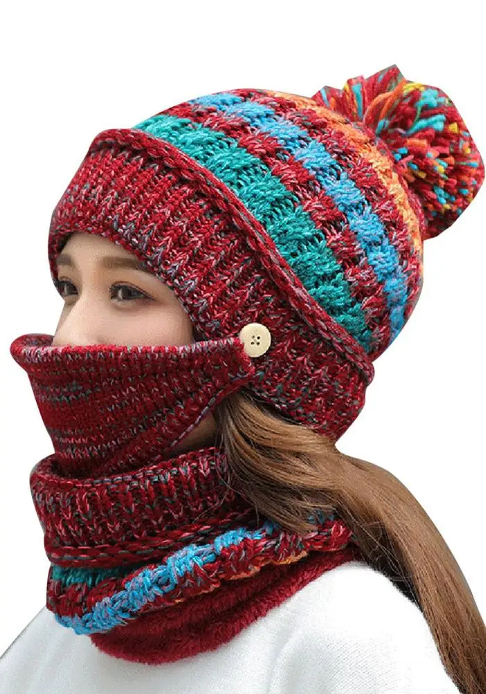 Lady Warm Hat Mask Scarf Hat Female Winter Tide Student Youth Wool Hats Winter Velvet Hundred Knitted Hat Warm Neck Cap