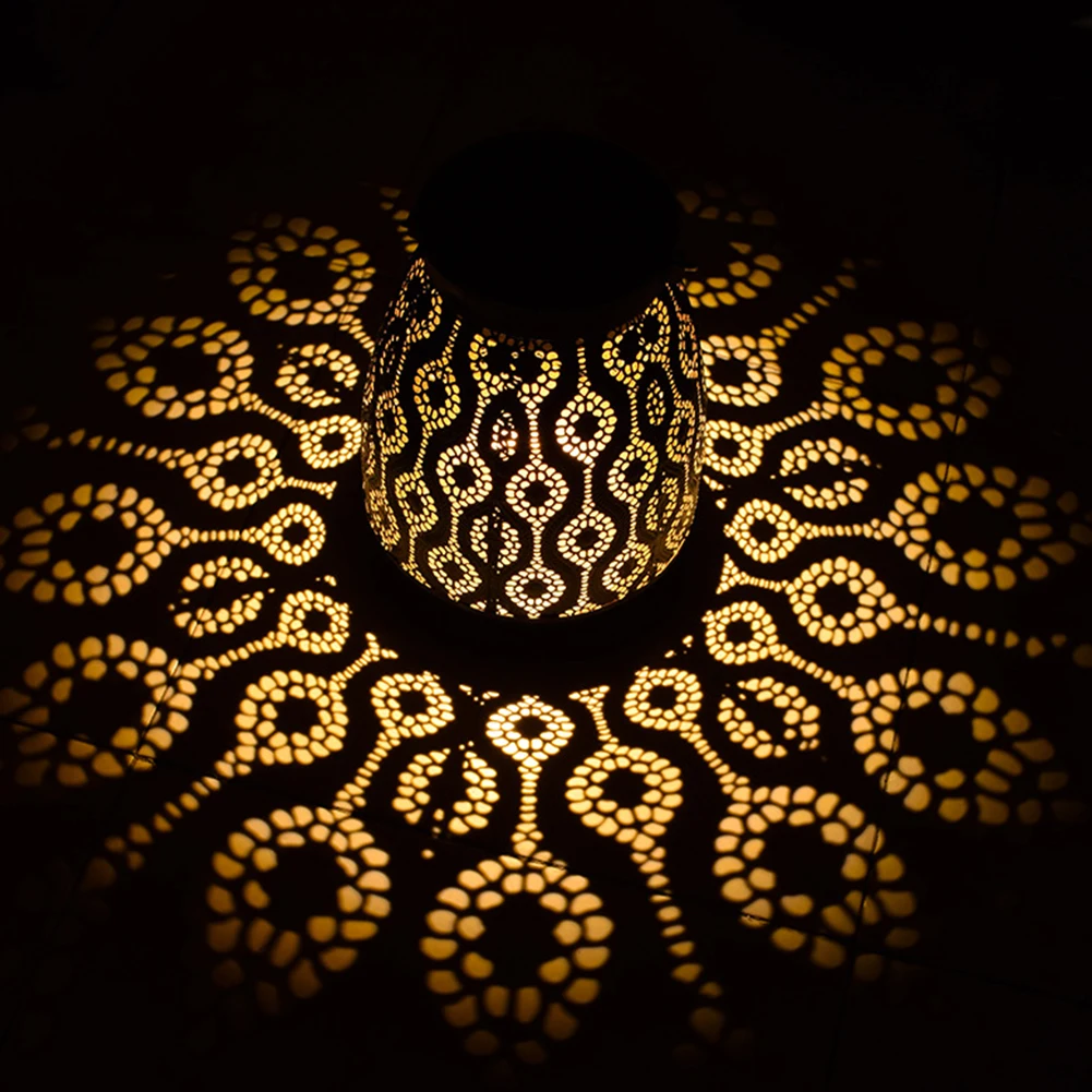 Водонепроницаемое подвесное украшение для дома лампа подарок выдолбленный сад железо Искусство Резной Солнечный фонарь теплый свет с ручкой легко установить