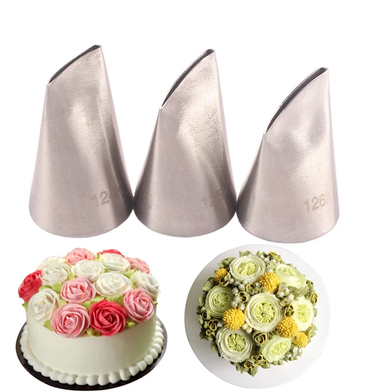 

#124K#125K#126K 3pcs Rose Pastry Nozzles Stainless Steel Nozzle Set DIY Icing Piping Tips Sets Cupcake Cake Decorating Tools