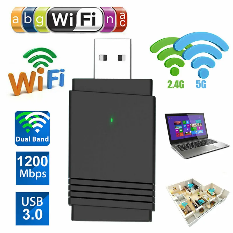 

1200Mbps USB 3.0 Wireless WiFi Adapter Bluetooth 5.0 Dongle Dual Band 802.11AC Network Card For Windows Mac OS Laptop/PC