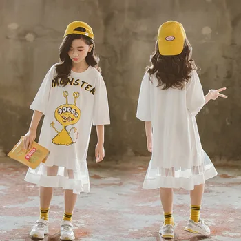 

maomaoleyenda Hot Sale New summer girl dress cat print white baby girl dress children clothing children dress 3-14years