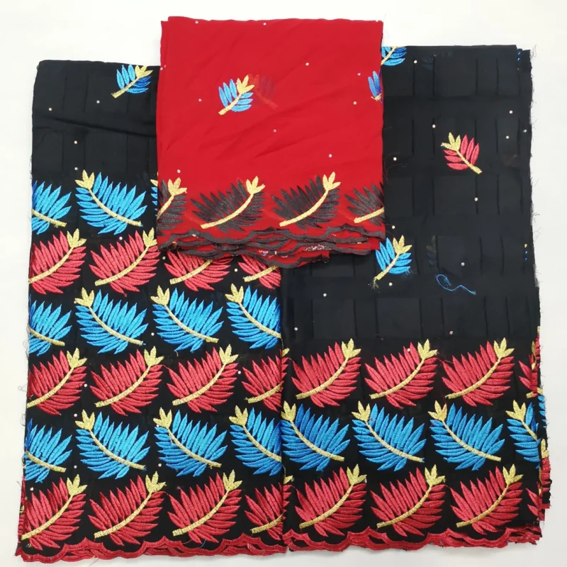 Embroidered blue-red-golden triple-colors magic leaves pattern 100% Cotton Fabric HLS119 Free shipping Swiss Voile Lace | Дом и сад