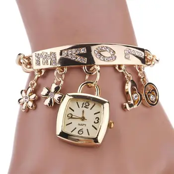 Reloj de pulsera de cuarzo con diamantes de imitación, pulsera con diseño de corazón y flores, estilo de amor, de acero inoxidable, para el día a día, zegarek damski