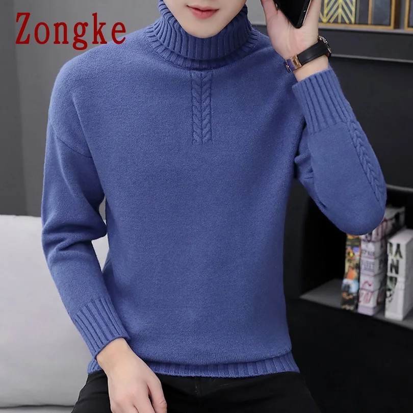 Zongke Однотонный мужской свитер с высоким воротом, Мужской пуловер с высоким воротом, мужской свитер, пальто XXXL, осенне-зимние мужские свитера, одежда