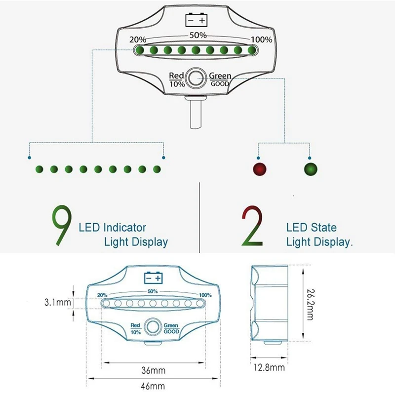 12V 24V LED Lead Acid Storage Battery Indicator Gauge Battery Level Monitor for Golf Carts Marine Motorcycle Truck Forklift