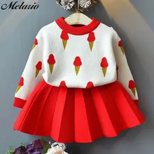 Melario Spring Children Clothing Sets Ice Cream Knitted Pullover Sweater Pleated Skirt Suit 2pcs Baby Girls Suits Kids Outfits