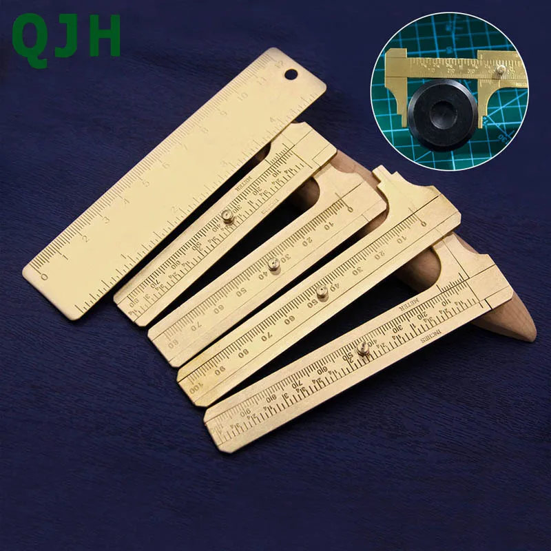 

Precision Measuring Instrument Double Scale Vernier Caliper Ruler Solid Brass Sliding Ruler Portable Tool