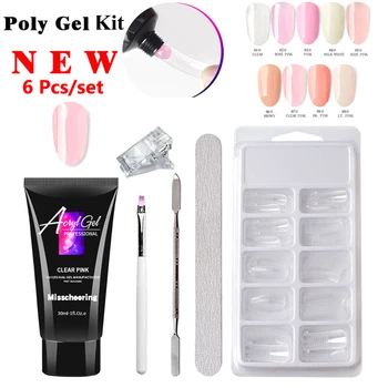 

6Pcs/set Poly gel Set Nails Extension Gel Nail Kit Quick Extension Builder UV LED Clear UV Gel Nail Art Tools