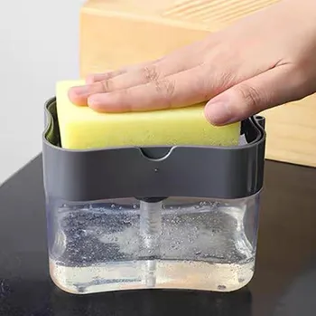 

1Pc Liquid Soap Dispenser With Cleaning Sponge Kitchen Tools Hand Press Soap Box Automatic Liquid Cleaning Dish Bowl Soap Case