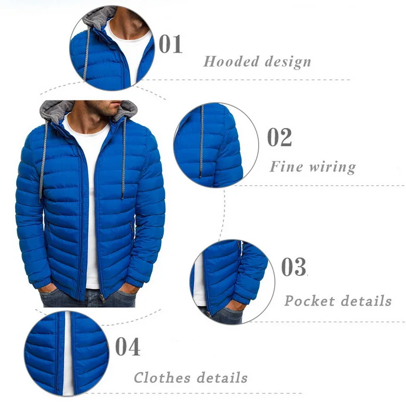 Sfit Mens Fashion Winter Hooded Jackets Coat Padded Thicken Warm Lightweight Parkas New Males Solid Color Windproof Jackets