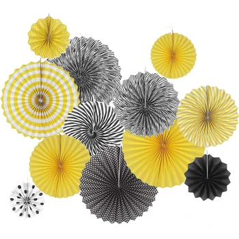

Paper Fan Yellow Black Color Set Party Decoration Birthday Wedding Fiesta Ins Hot Supplies Home Bar Wall Decor Party Paper Kit