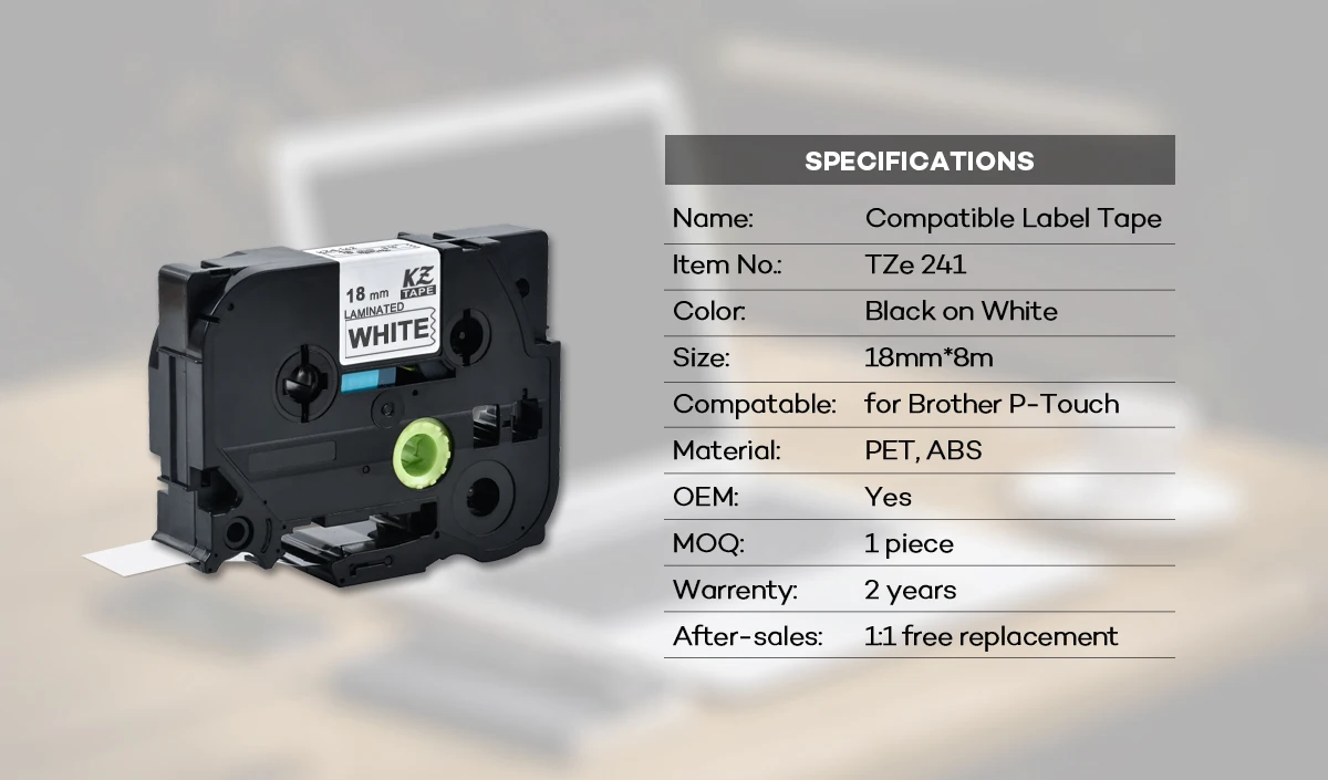 Description Picture 5 of item18mm Multicolor Laminated Label Tape label ribbon tze tape for Brother p-touch printers as Tze-241 tze241 tze 241 tze-241 tz241
