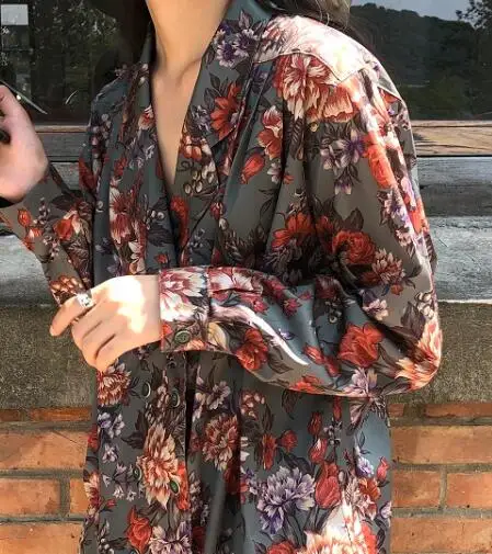 flower top Так крутая армейская зеленая юбка с Боковым Разрезом Осенняя прямая Длинная юбка женская мода Jupe Longue Falda Larga Gonne'll Saia - Цвет: flower top
