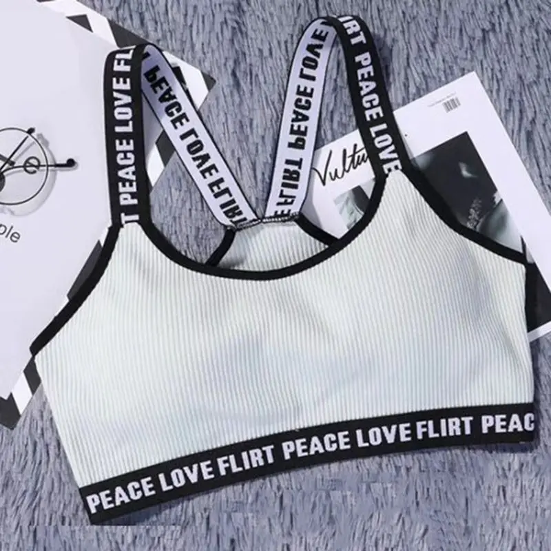 Women Knitted Letter Printing Bras Wide Shoulder Strap Stretch Bra Sexy Cotton Bra