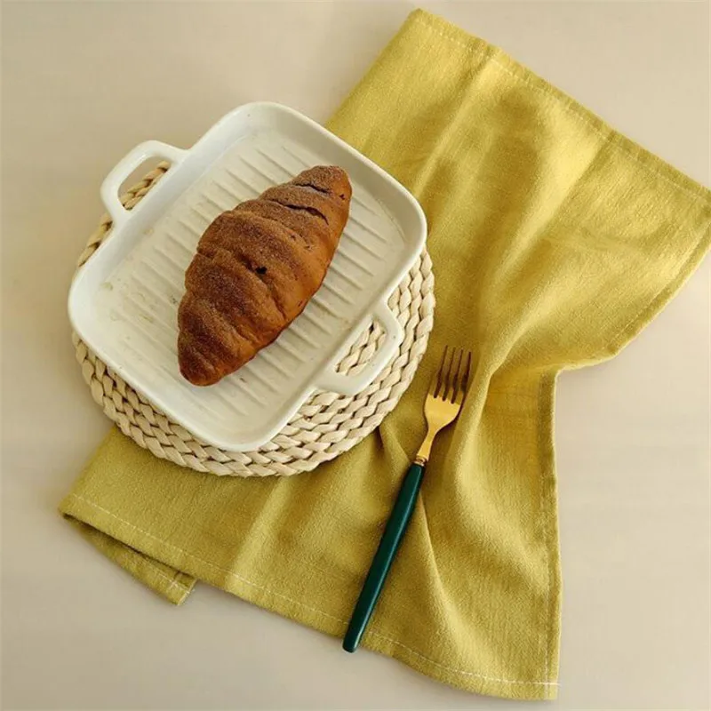 4pcs Per Set Cotton Linen Kitchen Towels Plain Home Kitchen Dishcloth Napkin Placemat Tea Towel Scouring Pad 8 Colors 40x40cm