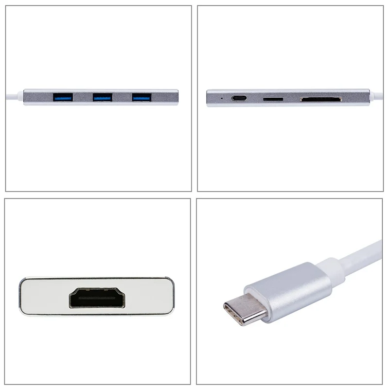 USB C концентратор, 7 в 1 USB C адаптер(PD) порт доставки питания, 4k HDMI порт, Micro-SD/SD кард-ридер, 3 USB 3,0 порта, Mutil порты Compa