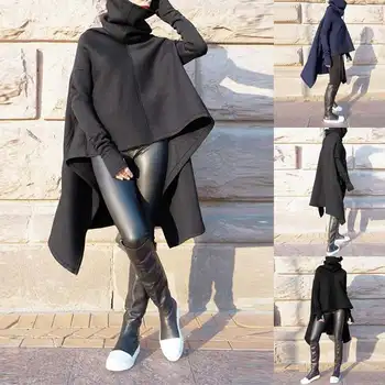 

2020 Fashion Women Hooded Sweatshirts Harajuku Asymmetrical Hoodies Sweatshirt ZANZEA Lady High Collar Streetwear Tops Sudaderas