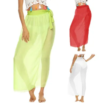 

European American Women Sexy Skirts One-Piece Strap Beach Transparent Chiffon Light Sheer SkirtS