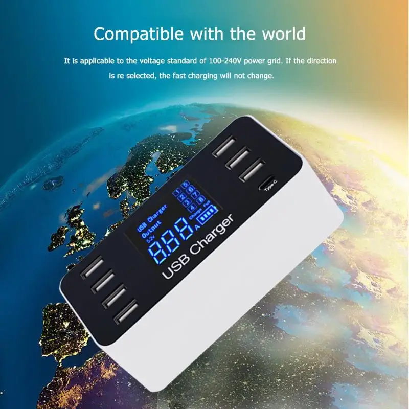 ЖК-дисплей 8 портов USB адаптер 7 USB PD зарядный концентратор разветвитель с кабелем питания отличное мастерство и долговечность