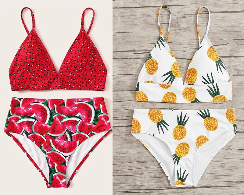2020 сексуальный купальник бикини с ананасом и арбузом женский глубоким V образным