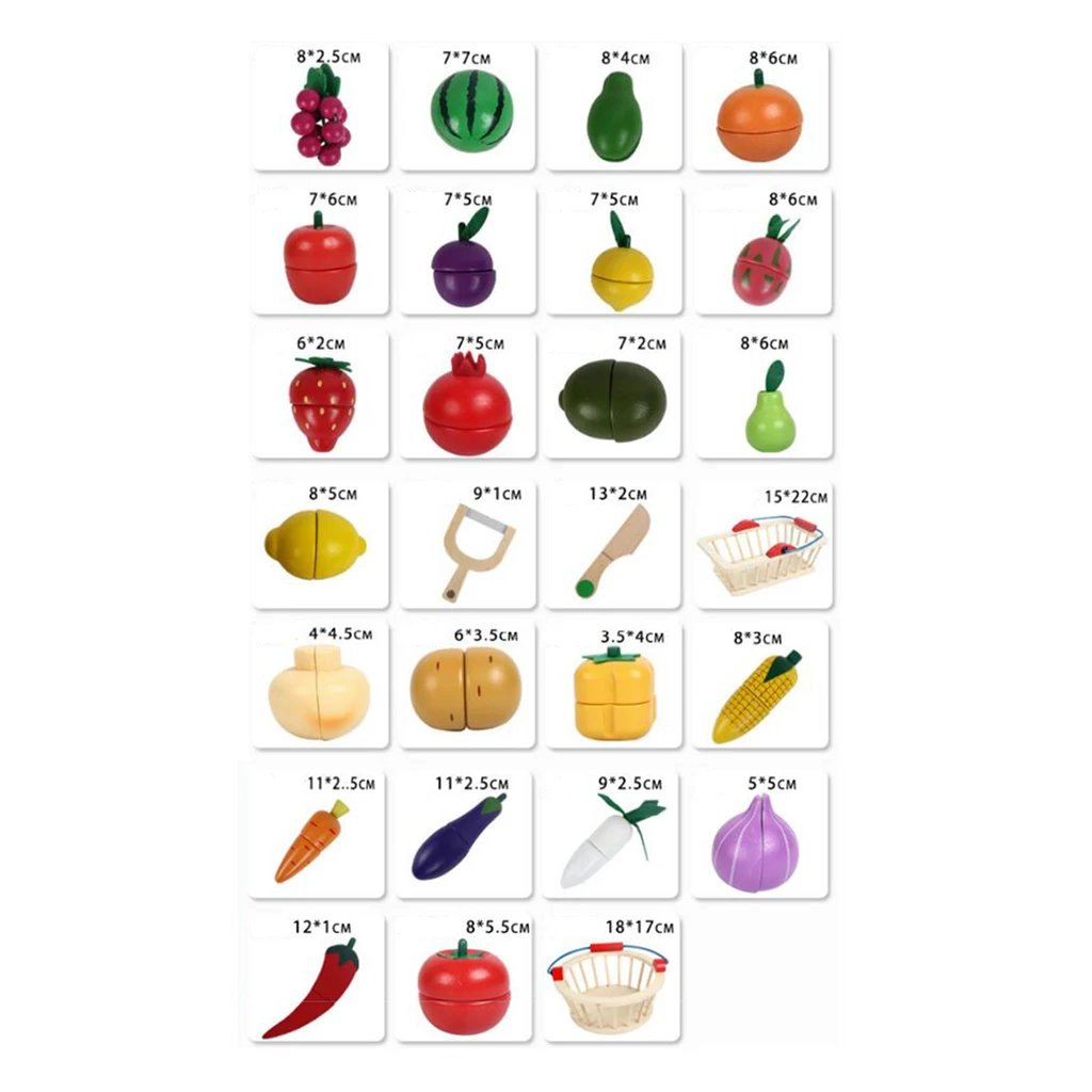 Farmers Market Basket – 12 Pieces Toy Kitchen Accessories – Pretend Cutting Play Food Set for Toddlers 3 +