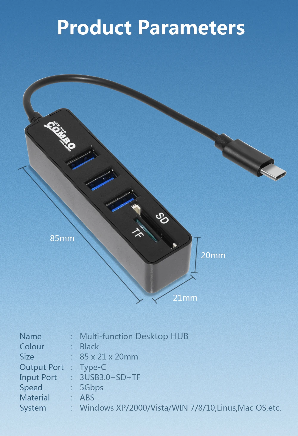 Type C концентратор 2,0 Мульти USB 2,0 концентратор USB разветвитель устройство для чтения карт SD TF все в одном для ПК Компьютерные аксессуары