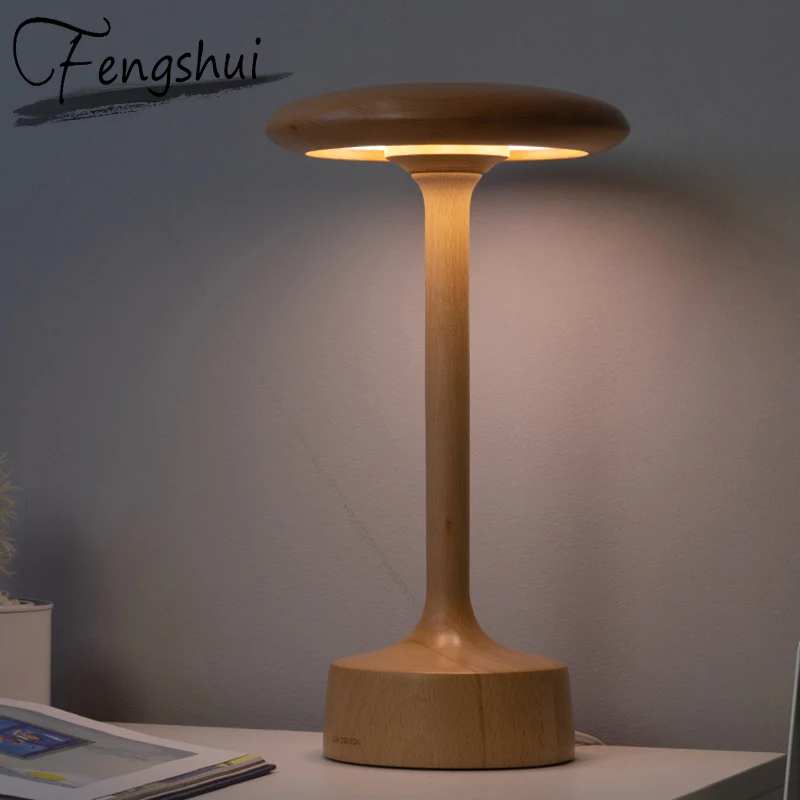 

Modern Wood Table Lamp Small Night Table Lamps For The Bedroom Bedside Office Studyroom Living Room Cafe Mushroom Desk Lamp