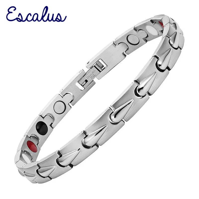 Escalus Link Chain Germanium Magnetic Women 4in1 Magnet Bracelet -ve Ions Far Infra Red Silver Stainless Steel Bangle | Украшения и