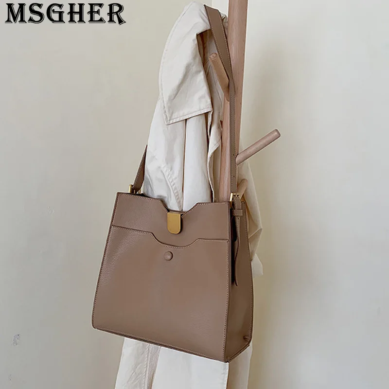 

MSGHER Solid Bucket Women SHoulder Tote Bag Temperament Vintage Large Capacity New Style 2019 Concise Style Female Bag WB2950