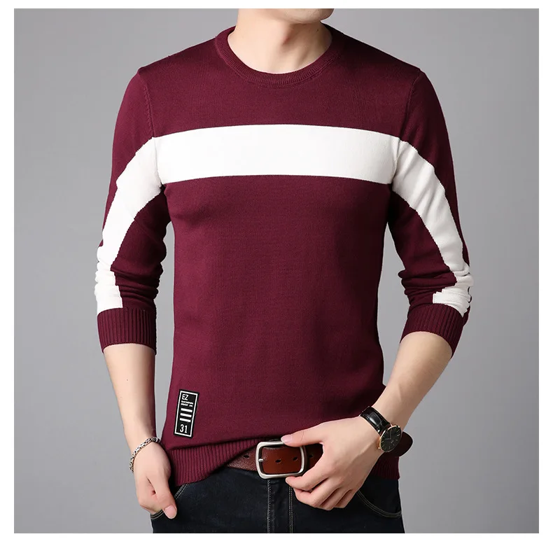 Осенний модный мужской свитер, повседневный длинный рукав, круглый вырез, облегающий вязаный свитер, мужские и пуловеры, Мужской пуловер Thirts 4XL