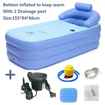 

Folable Inflatable Bathtub Plastic Folding Tub Adult Bath Tub Bottom Insulation with 2 Drainage Port Pink Blue 155*84*66cm