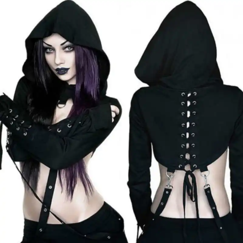 19 ファッション女性ゴシックパンクパーカー包帯セクシーな吸血鬼ハロウィントレーナークロップトップ Hoodies Sweatshirts Aliexpress