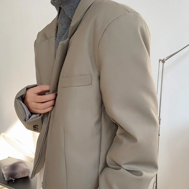 

2020 Winter Thickened Minimalist Turn Down Collar Long-sleeved Women Short Jackets Solid Color Cotton Padded Blazer C590