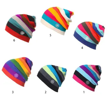 

2019 New Women Men Autumn Winter Knitted Snow Ski Beanie Hat Rainbow Striped Baggy Slouchy Cap